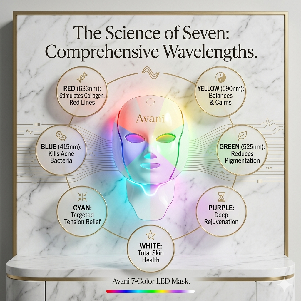 Avani Lumière LED mask light colour therapy benefits chart