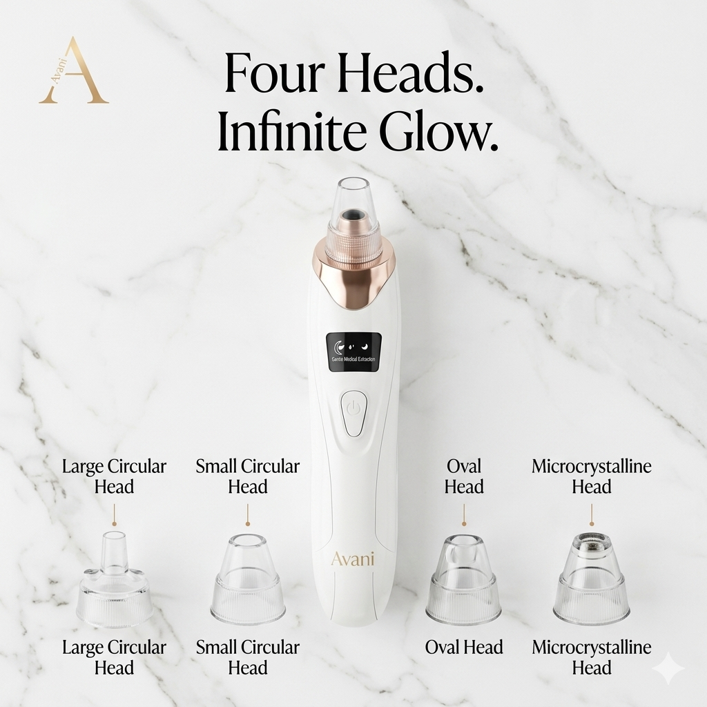Avani Puré Pore Vacuum with 4 interchangeable heads explained