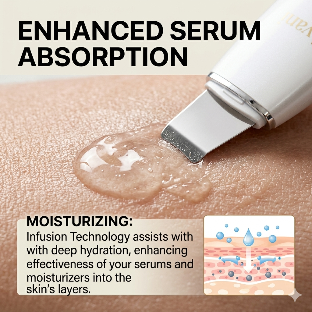 Avani Skin Scrubber close-up showing serum absorption on skin